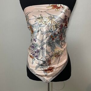 Pink floral handkerchief that can be tied as a bandana top